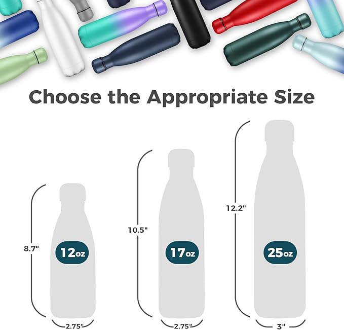 Volhoply 17oz Insulated Water Bottles MultiPack, BPA Free Water Bottle for Kids, Gym, Travel, Sports, Available in Packs of 1, 4, or 8（Mix,4 Pack）