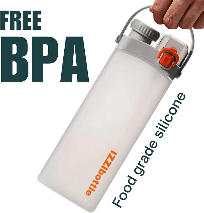 IZZI bottle Collapsible Lightweight Silicone Water Bottle (600ml, White) | BPA Free, Eco-Friendly, Medical Grade | Leakproof Bottle for Sports, Travel, Hiking, Gym, Outdoor Adventures and Daily Use
