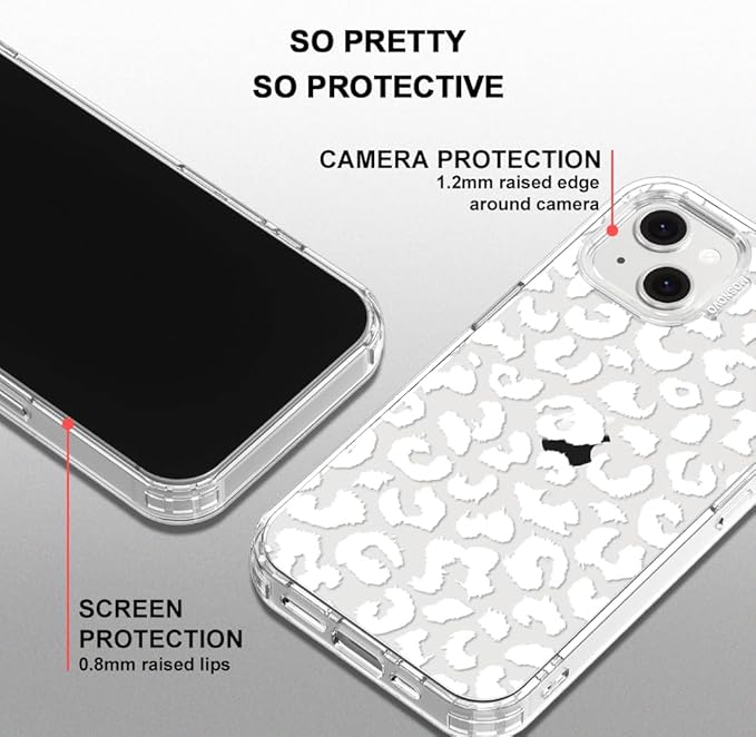 MOSNOVO for iPhone 13/14 Case | Military Grade 6.6ft Drop Tested | Clear with White Leopard Print Design