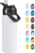 Fijinhom 32oz Insulated Stainless Steel Water Bottle, Wide Mouth Double Wall Vacuum, Silicone Straw, Sweat & Leak Proof, BPA Free Insulated Water Flask for Travel, Keep Cold 24h Hot 12h, White