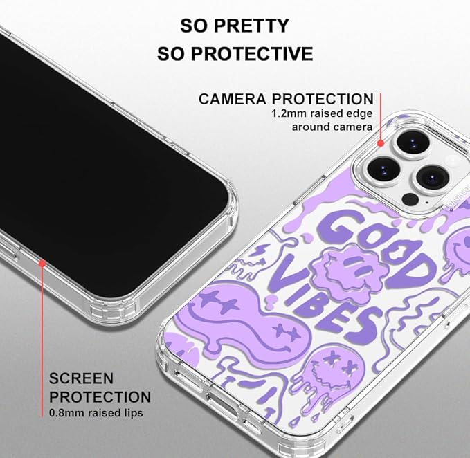 MOSNOVO Case for iPhone 14 Pro Max, [Buffertech 6.6ft Military-Grade Drop Protection] [Anti Peel Off Tech] Clear TPU Bumper Phone Case Cover Design - Good Vibes
