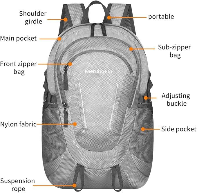 30L Large capacity Lightweight Packable Foldable Backpack，women and men Hiking backpack，Outdoors Travel Backpack (Silver Grey)