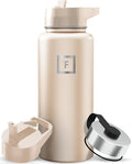 IRON °FLASK Camping & Hiking Hydration Flask with Straw, Wide Mouth Insulated Stainless Steel Sports Water Bottle - 32 oz Sand