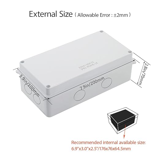 LeMotech Junction Box, Electrical Box IP65 Water Resistant Dustproof ABS Plastic Project Enclosure for Electronics White 7.9 x 3.9 x 2.8 inch