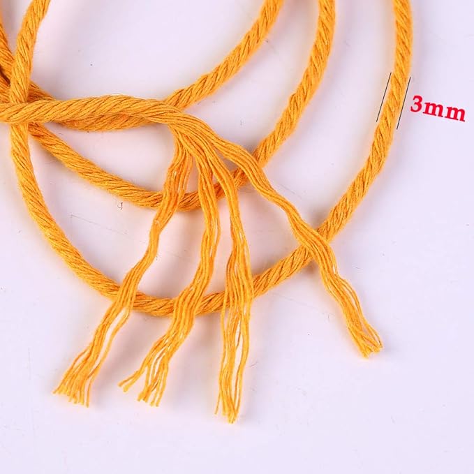 Gold Yellow Macrame Cord 3mm x 109Yards,Colored Cotton Rope Craft Cord Colorful Cotton Cord Twine for Wall Hanging Plant Hangers Crafts Knitting Decorative Projects