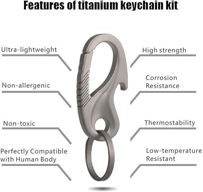 TISUR Titanium Carabiner Keychain Clip, Anti-Lost Key Ring Holder, Self-Locking Metal Gate Clip Key Chain Bottle Opener for Men Women