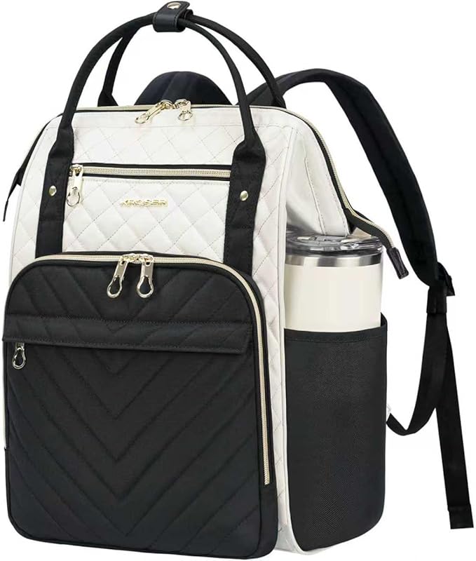 KROSER Laptop Backpack 17" Stylish Backpack Water Repellent College Casual Daypack Travel Business Work Bag for Men/Women-Beige/Black