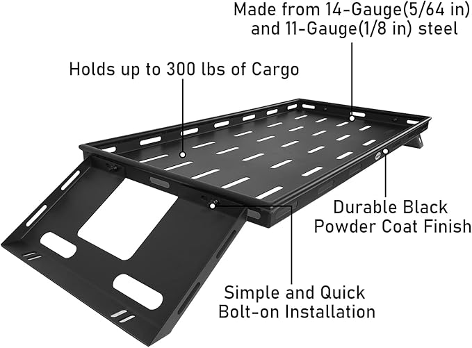 Hooke Road Rear Trunk Cargo Rack Basket Tray for 2007-2026 Jeep Wrangler JK JL 4-Door Hardtops, Sturdy Steel Shelf for Camping Trip Gear