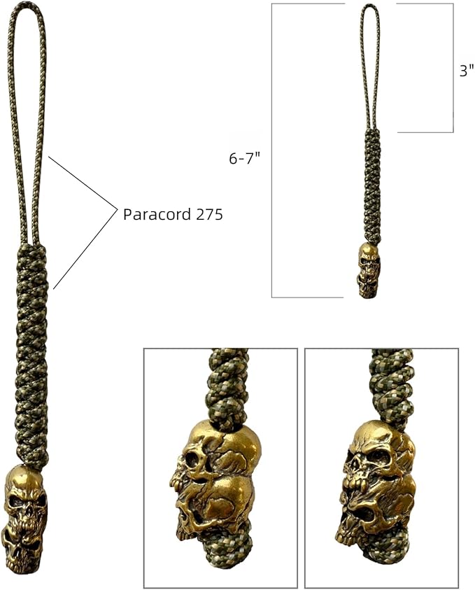Handmade Lanyards with Brass Beads – Paracord 550 Survival Gear Leash for knives, Outdoor, and EDC Tools