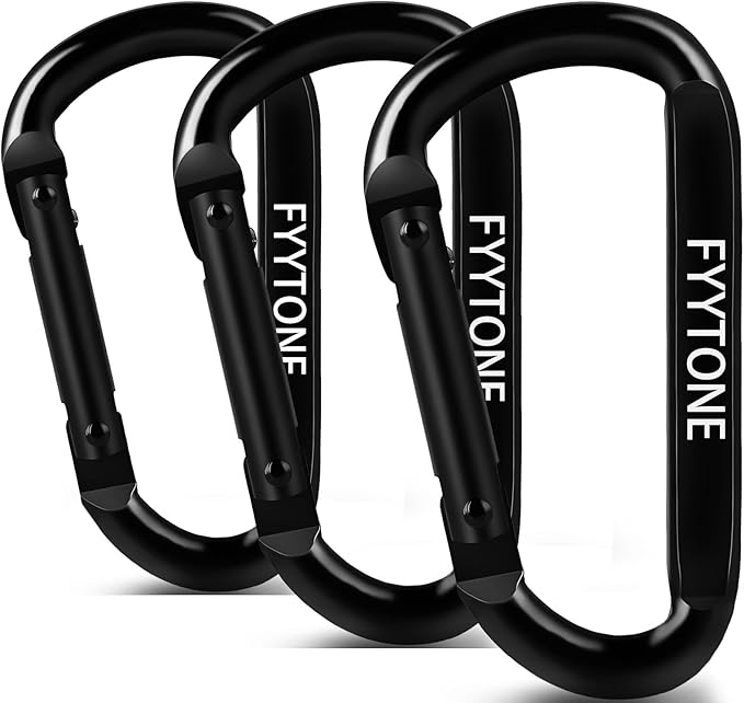 Black Steel Heavy Duty Carabiner Clip, 880 lbs 3" Carabiners D Ring Spring Snap Hooks for Hammocks, Camping, Hiking, Keychains, Outdoors and Gym, Dog Leash.