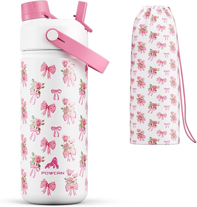 18 oz Insulated Girls Water Bottle: Spill-Proof, Stainless Steel Cup with Straw Spout Lid, BPA-Free, Cupholder Friendly, 24H Cold for School, Camping, Sports, Birthday Gift for Kids (Rosy Bouquet)