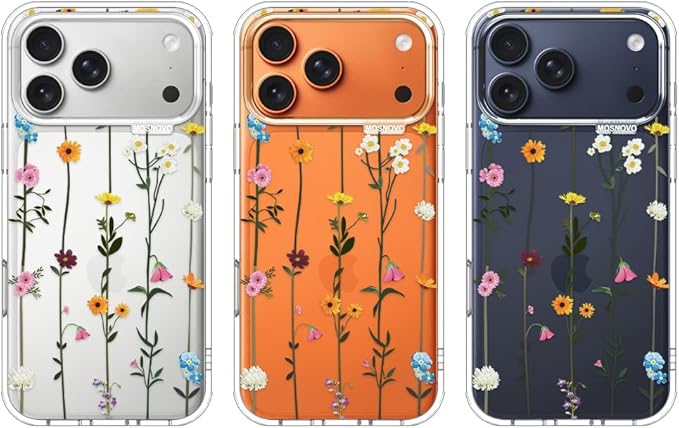 MOSNOVO for iPhone 17 Pro Max Case | Military Grade 6.6ft Drop Tested | Camera Control | Clear with Wildflowers Design