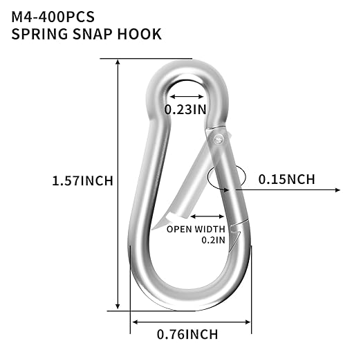 Carabiner, Heavy Duty Galvanized Steel Spring Snap Hook Carabiner Clips with 110LBS Holding Capacity, Ideal for Outdoor, Hammock, Swing and Travel (M4 1.6Inch, 400PCS)