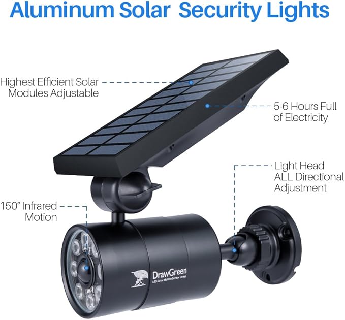Solar Motion Sensor Light of 2, Solar Lights Outdoor Waterproof, 100-Week 100% Free Replacement Aluminum Outdoor Solar Flood Spot Lights for Deck Yard Fence Patio Stairs Garden