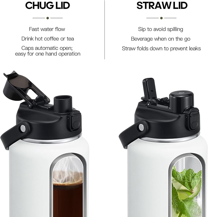 64oz Half Gallon Insulated Water Bottle with 2-in-1 Lid (Chug & Straw), Double Walled Vacuum Stainless Steel Water Bottles, Wide Mouth Leakproof Insulated Jug with Straw