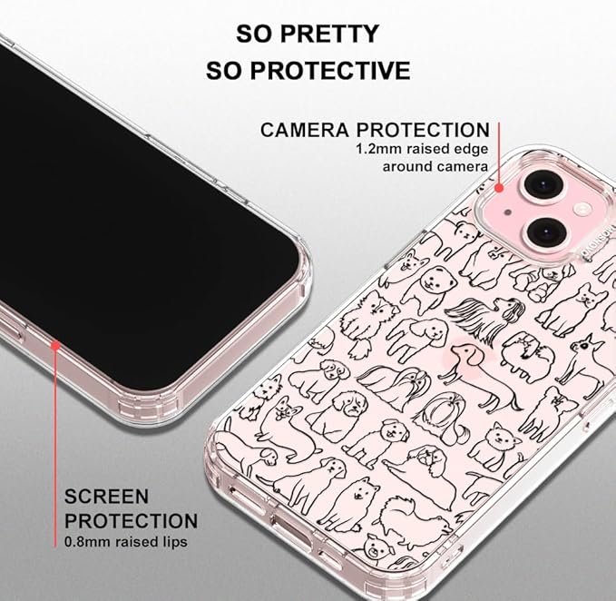 MOSNOVO Case for iPhone 15, [Buffertech 6.6ft Military-Grade Drop Protection] [Anti Peel Off Tech] Clear TPU Bumper Phone Case Cover Design - Doodle Dog