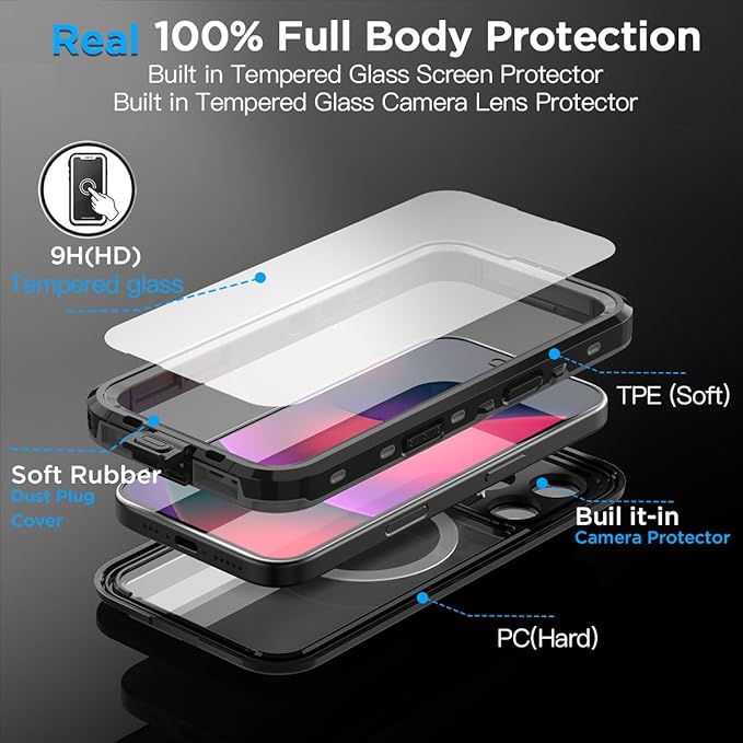 AICase Waterproof Case for iPhone 16 Pro(6.3") with MagSafe Clear Water Proof,Snowproof,Dustproof and Shockproof,IP68 Real 360 Full Body Protection Fully Sealed Underwater Cover for iPhone 16 Pro