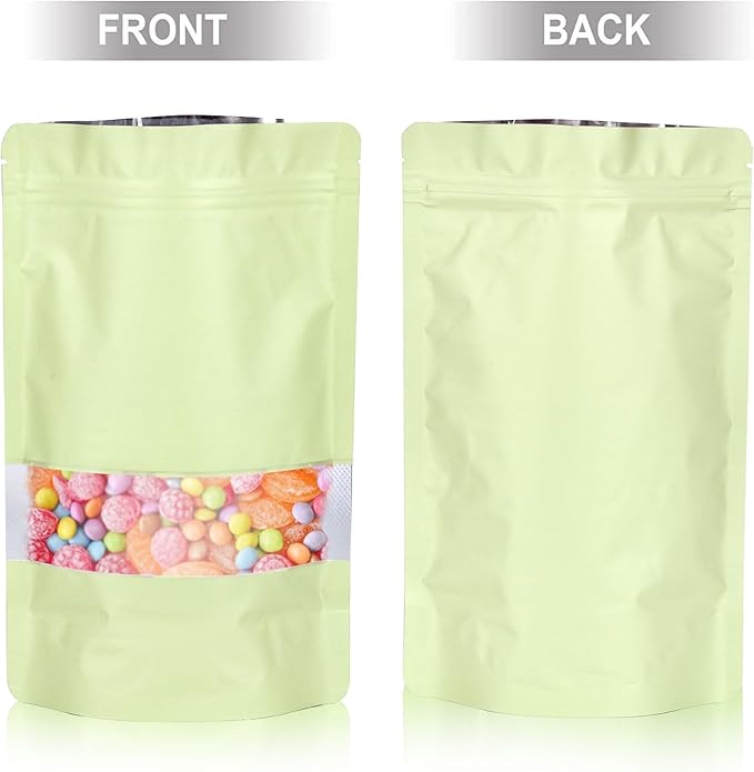 6.3"x9.5" 120pcs Mylar Bags for Food Storage,Smell Proof Bag with Matte Window Resealable Food Storage Bags for Small Business, Stand-up Foil Pouch Packaging Freeze Dried Candy Bag(Beige)