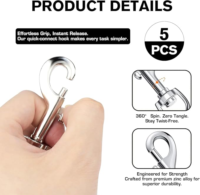 Swivel Snap Hooks, Lucky Goddness 5pcs Metal Heavy Duty Square Eye Clasp Buckle Trigger Clip Multipurpose- Best for Spring Pet Buckle, Key Chain for Linking Dog Leash Collar, Handmade Crafts Project