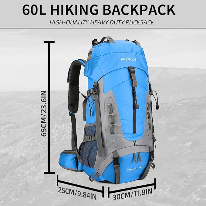 King'sGuard 60L Hiking Backpack for Men and Women Lightweight Camping Hiking Backpack with Rain Cover Large Waterproof Travel Backpack Backpacking Pack (Blue)