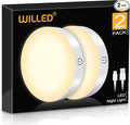 WILLED 3000K Dimmable Touch Lights, Battery Rechargeable Tap Lights, Magnet Stick on Closet Light, Portable LED Puck Night Lights for Cabinet, Wardrobe, Counter, Kitchen, Bedroom (2 Pack)