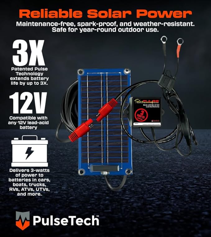 PulseTech SolarPulse Solar Battery Charger Maintainer, 3 Watt