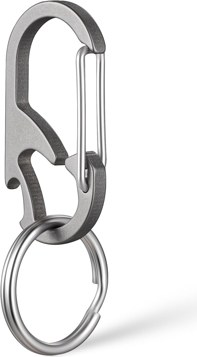 TISUR Titanium Carabiner Keychain Clip, Anti-Lost Key Ring Holder, Self-Locking Metal Gate Clip Key Chain Bottle Opener for Men Women