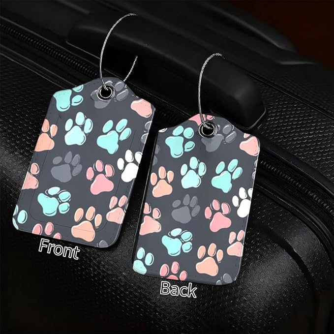 2Pcs Cute Dog Paw Luggage Tags for Suitcases, 2.83x4.53 Pet Lovers Travel ID Labels with Privacy Cover, Aesthetic Animal Print Bag Tags for Backpacks, Mothers Day Gifts for Dog Cat Moms