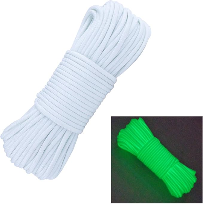 Glow in The Dark Zesty 550lb Paracord – 21 Strand Luminous Parachute Cord for Nighttime Outdoor Utility – 8 Colors and Length Options of 25', 50’, 100’, and 1,000’