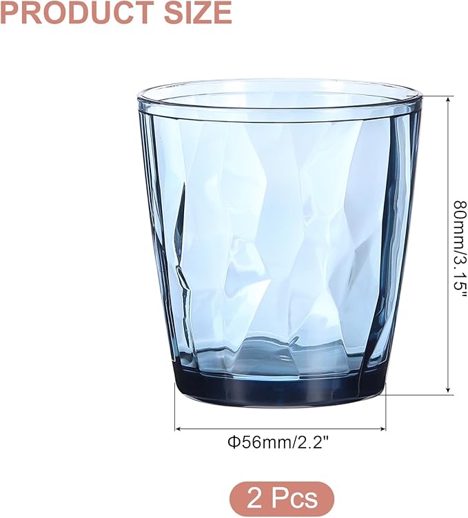 uxcell 7oz Acrylic Drinking Glasses, 2Pcs Plastic Reusable Tumblers Drinkware Unbreakable Water Glasses Cups Stackable & Dishwasher Safe for Home Outdoors Restaurant, Grey Blue