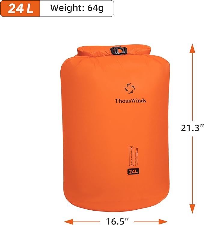Thous Winds Dry Bag Waterproof, 24L Roll Top Lightweight Dry Sack for Kayaking, Boating, Swimming, Camping, Beach, Travel