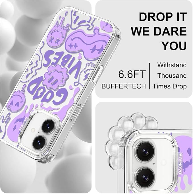 MOSNOVO for iPhone 17 Case | Military Grade 6.6ft Drop Tested | Camera Control | Clear with Good Vibes Design
