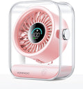 KIMMOO Rechargeable USB Desk Fan, Quiet Table Fan with Turbo Airflow, 100 Speeds, Digital Display, 90° Rotating, Small Battery Desktop Fans for Bedroom Home Office Travel, Pink