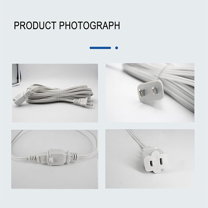 50FT White Extension Cord,2 Prong Extension Cords Indoor,16 Gauge SPT-2 Flat Power Cable,Lightweight Design for Yard, Garden,Lights,ETL Listed(13A 125V)