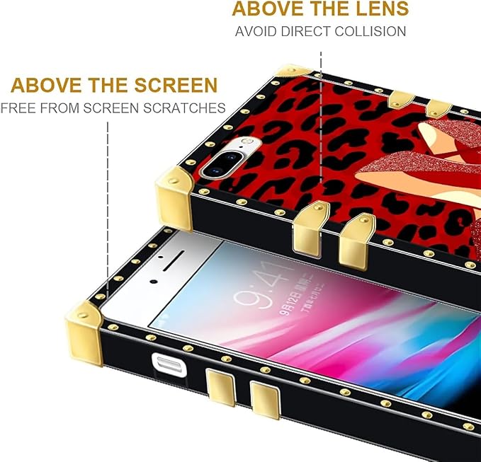 Compatible with iPhone 8 7 SE Case, Elegant High Heels Luxury Golden Decoration for Girl Women Soft TPU Shockproof Protective Hard PC Back for iPhone 8 7 SE