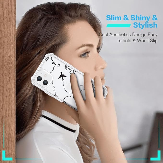 FANXI Minimalist Airplane Travel Map Phone Case Compatible with iPhone 11 (6.1 Inch) - Shockproof Clear Soft TPU Protective Cover with Airplane Design for Women Men and Girls