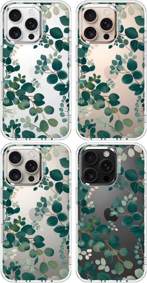 MOSNOVO Case for iPhone 16 Pro, [Buffertech 6.6ft Military-Grade Drop Protection] [Anti Peel Off Tech] Clear TPU Bumper Phone Case Cover Design - Eucalyptus