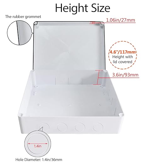 LeMotech Junction Box, Electrical Box IP65 Water Resistant Dustproof ABS Plastic Project Enclosure for Electronics White 15.7 x 13.8 x 4.7 inch