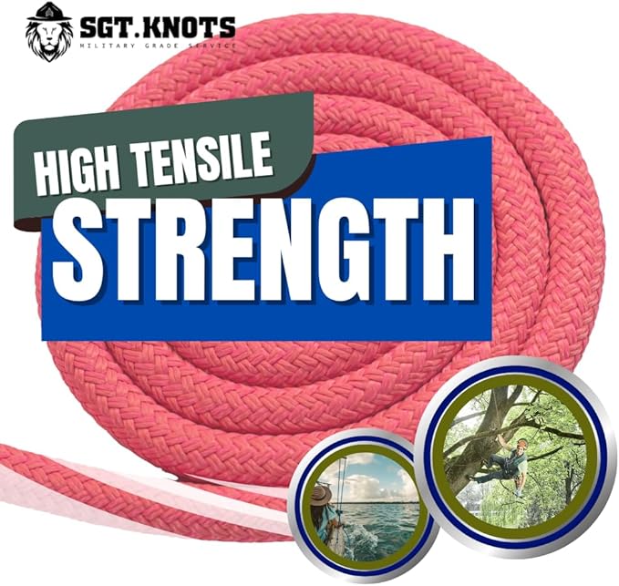 SGT KNOTS Arborist Double Braided Polyester Rope - Heavy Duty Tree Pulling Rope, Rigging, Tree Ropes, Arborist Pulling, Felling, Sailing, Industrial Rigging (0.625 in x 75 ft) Pink