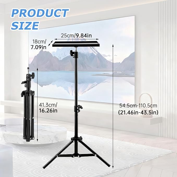 Projector Stand Tripod, 21'' to 44'' Height Adjustable Portable Laptop Tripod Stand, Multifunctional DJ Rack Stand Holder for Outdoor Office Home Stage Studio Holder(COLOR:Black)