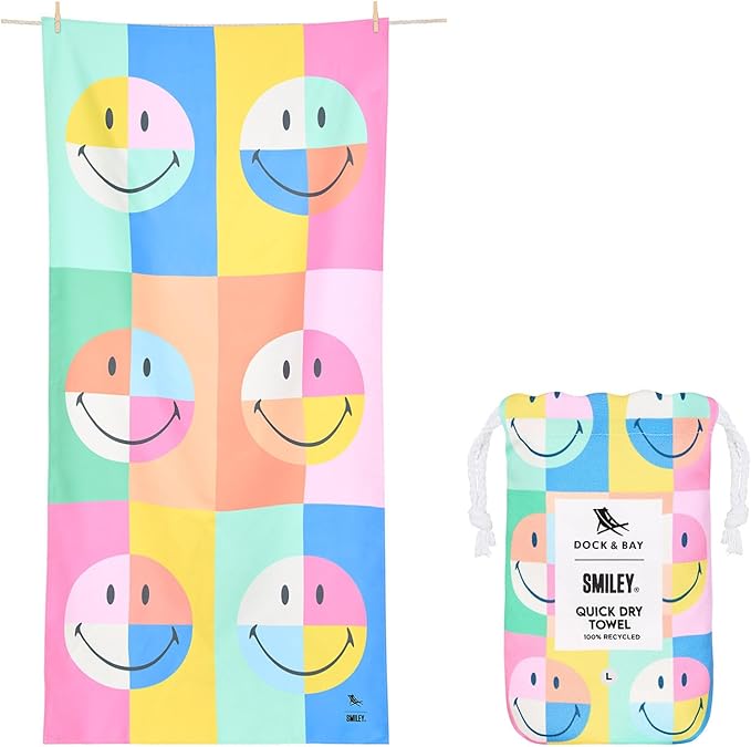 Dock & Bay Beach Towel - Quick Dry, Sand Free - Compact, Lightweight - 100% Recycled - Includes Bag - Calm - Large (160x90cm, 63x35)