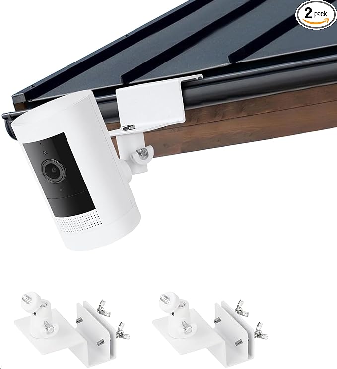2Pack Adjustable Gutter Mount for Stick Up Cam/Spotlight Cam/Outdoor Cam Plus, Waterproof No Drill Mounting Bracket with Perfect View Angle