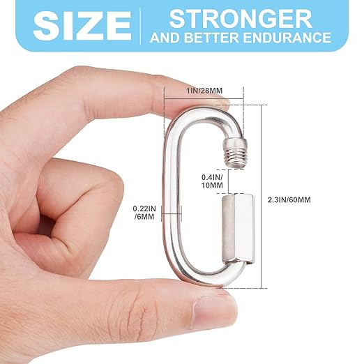 5 Pcs 2.3 Inch 316 Heavy Duty Stainless Steel Screw Chain Quick Links, D Shape 880LB Capacity Carabiner for Camping Pet Keychain Outdoor Equipment Locking Hammocks Harness Leash