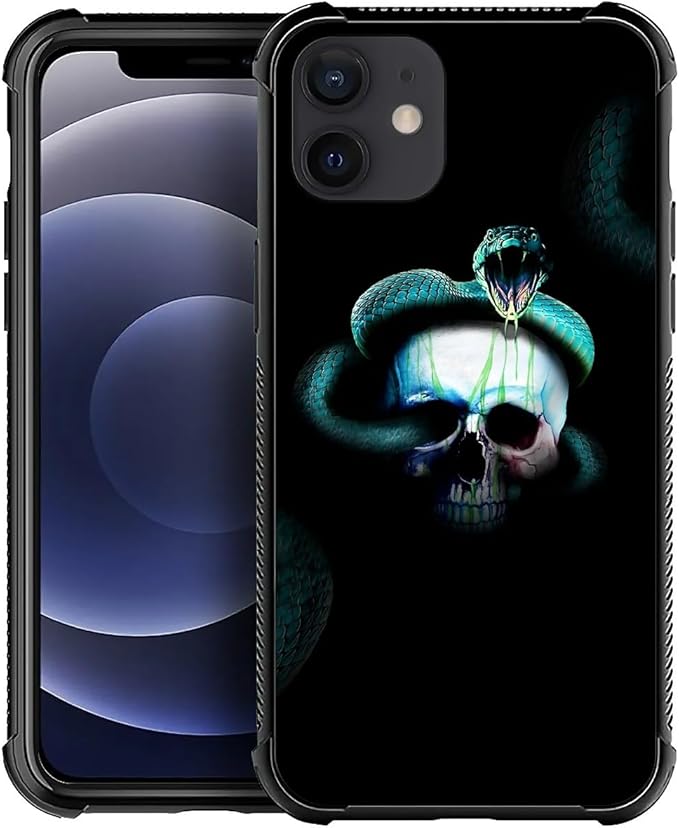 for iPhone 12 Mini Case, Skeleton Winding Snake Pattern Graphic Design Girl Boy Soft Silicone Hard Acrylic Shock Protection for iPhone 12 Mini