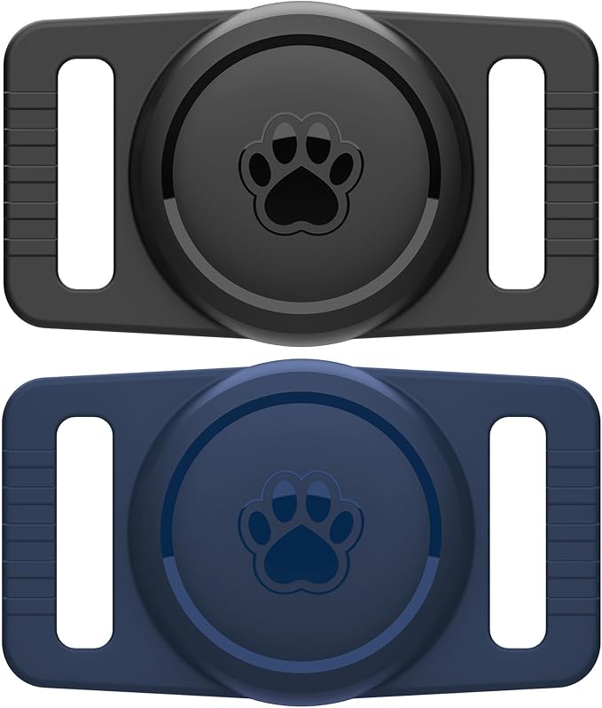 GOCII for Airtag Dog Collar Holder 2 Pack,Waterproof Dog Collar Holder for Apple AirTag(Gen 1 & 2),Silicone Air Tags Case for Dog Collars(Navy&Black)