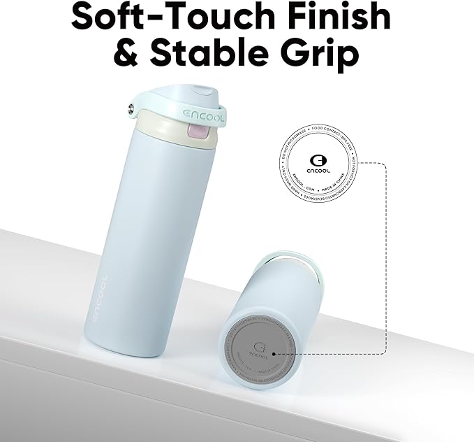 ENCOOL Leakproof Insulated Water Bottle with Straw Dual-Sip Water Bottle Bag-Safe Design for Work, Commute & Gym – Keeps Drinks Cold All Day, 32 oz, Powder Blue
