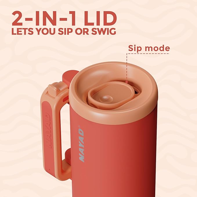 NAYAD 40oz Travel Tumbler with Handle and Straw|Cup Holder Friendly Insulated Stainless Steel Dual Straw-Sip Lid Folding Handle Cupholder Compatible for Travel or Gift| BPA-Free(Orange)