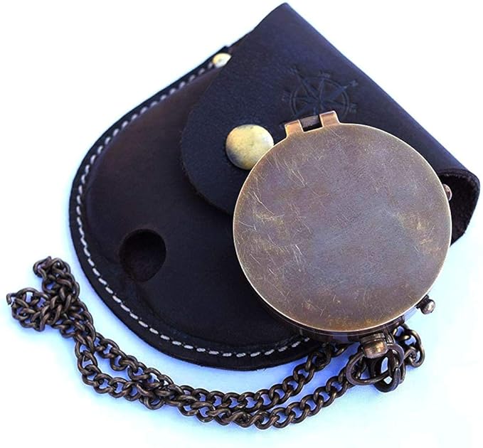 Engravable Compass Nautical Pocket Brass Compass with Leather Carry Case Pirates Camping Compasses Gift Compasses Rustic Vintage Home Decor Gifts