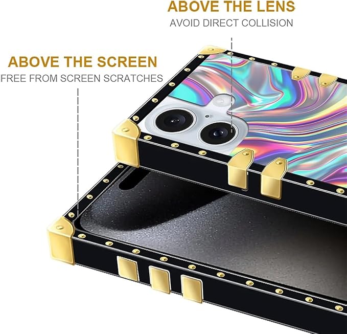Compatible with iPhone 16 Plus Case, Holographic Abstract Iridescent Textures Luxury Golden Decoration for Girl Women Soft TPU Shockproof Protective Hard PC Back