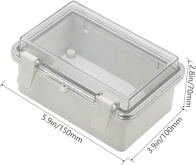 Zulkit Junction Box ABS Plastic Dustproof Waterproof IP65 Electrical Boxes Hinged Shell Outdoor Universal Project Enclosure Clear Cover with 2 Cable Glands 5.9 x 3.9 x 2.8 inch (150x100x70 mm)